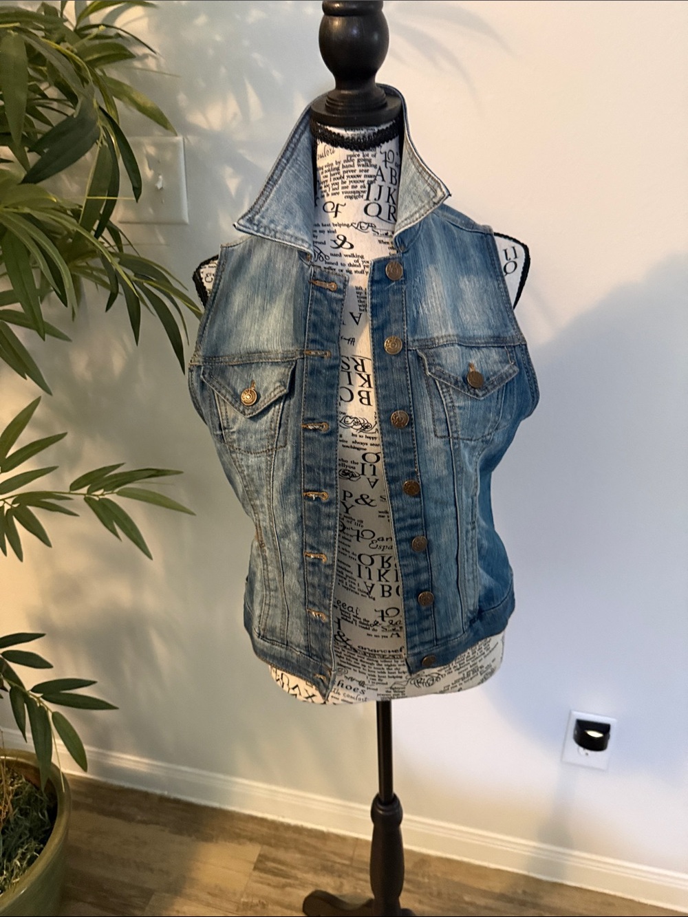 Light Wash Denim Vest with Button Front